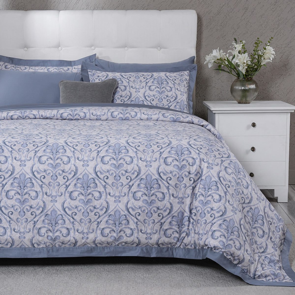 PBS Vintage Chic Dawson 100% Cotton 8 Pcs Duvet Cover Set Blue