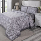 PBS Vintage Chic Dawson 100% Cotton Duvet Cover With Pillow Case Grey