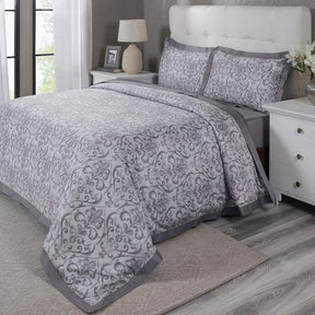 PBS Vintage Chic Dawson 100% Cotton Duvet Cover With Pillow Case Grey