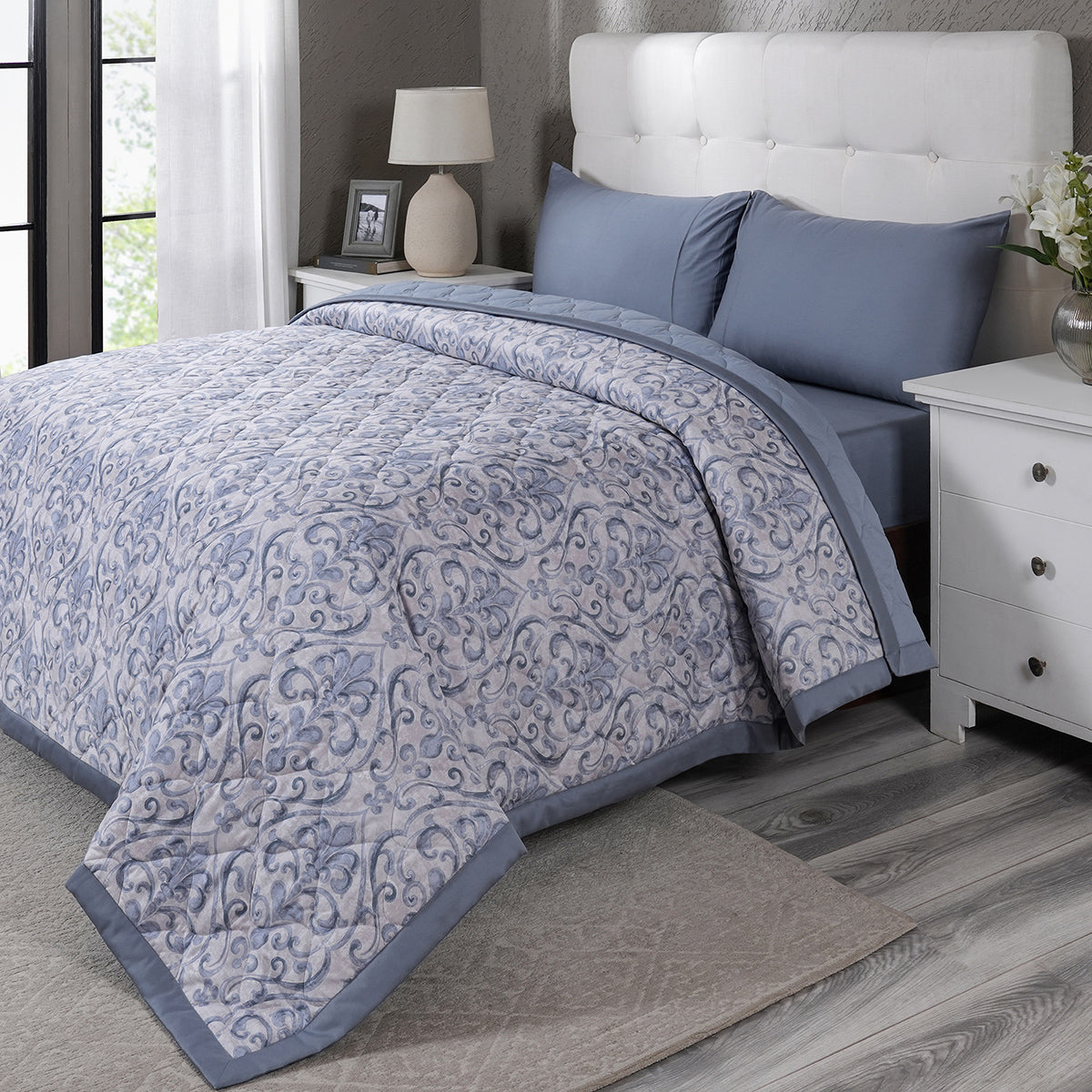 PBS Vintage Chic Dawson Quilt/Quilted Bed Cover Blue