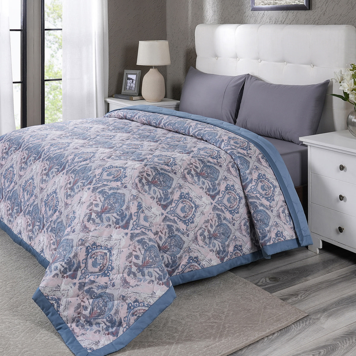 PBS Vintage Chic Edmund Quilt/Quilted Bed Cover Blue