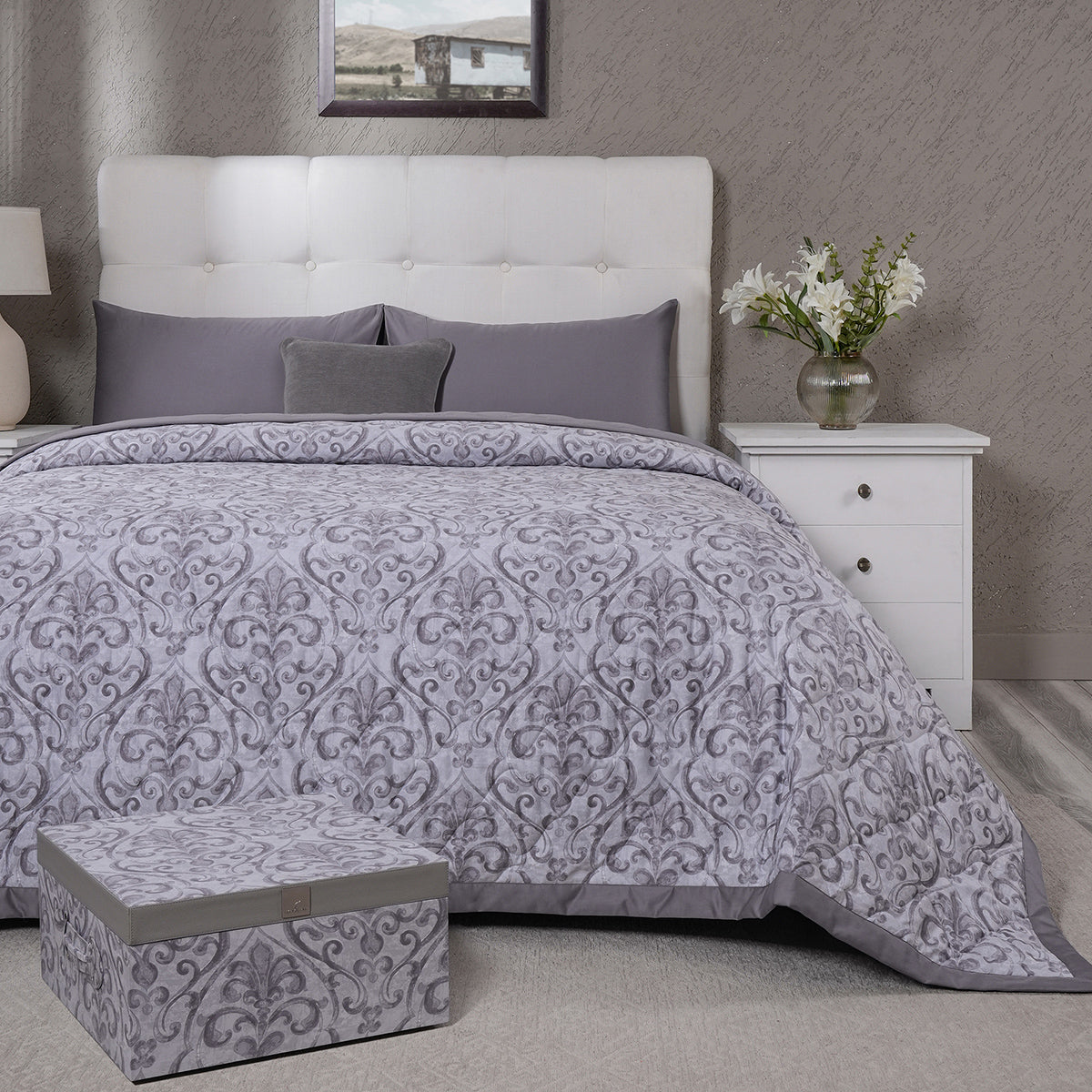 PBS Vintage Chic Dawson 6 Pcs Quilt Set /Quilted Bed Cover Grey