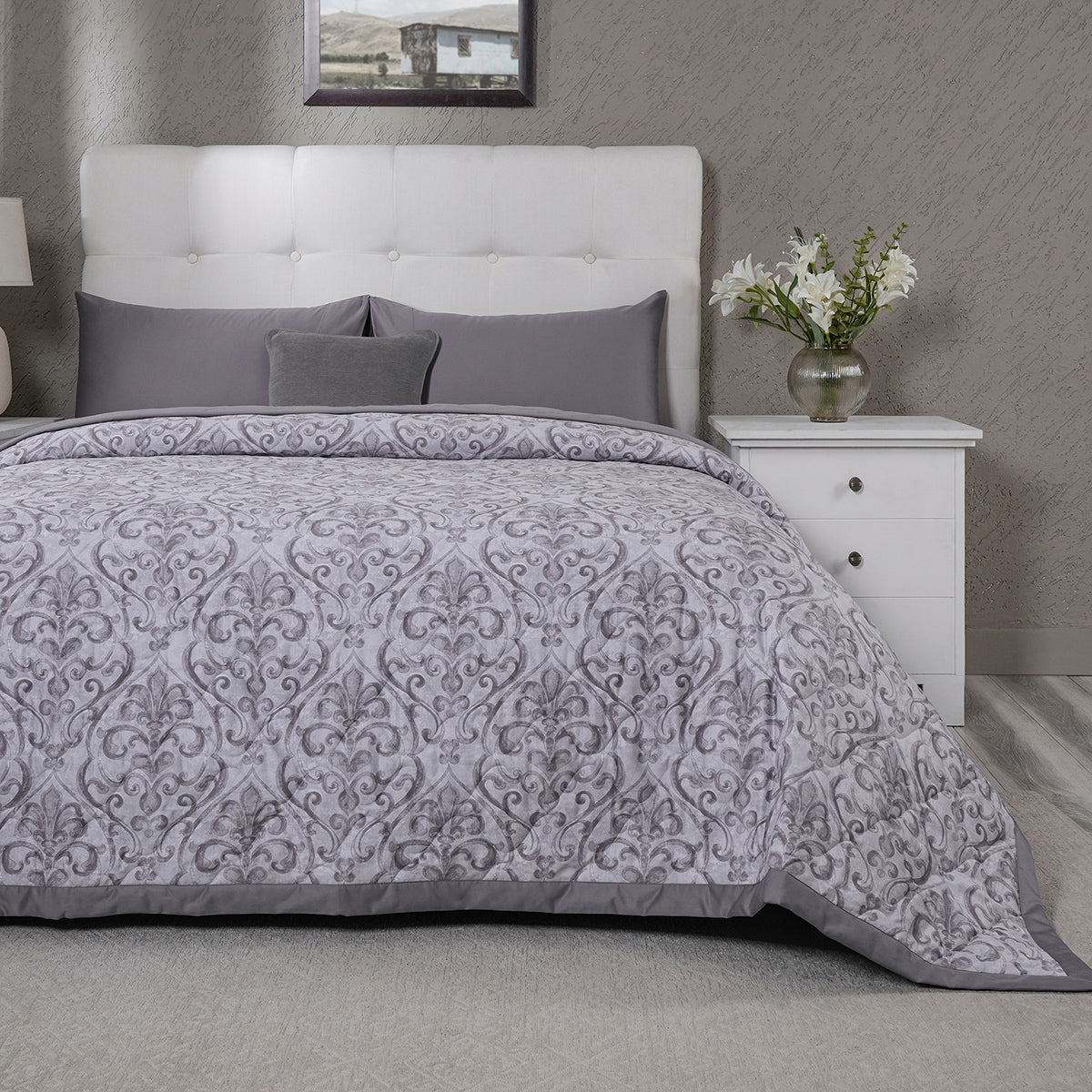 PBS Vintage Chic Dawson 6 Pcs Quilt Set /Quilted Bed Cover Grey