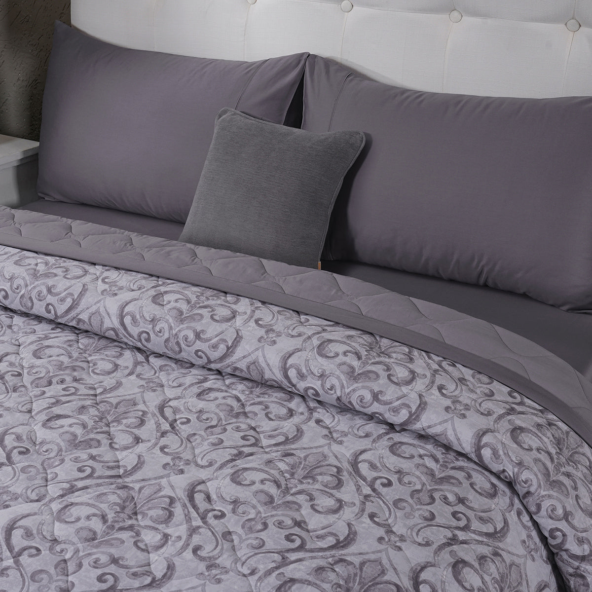 PBS Vintage Chic Dawson 6 Pcs Quilt Set /Quilted Bed Cover Grey