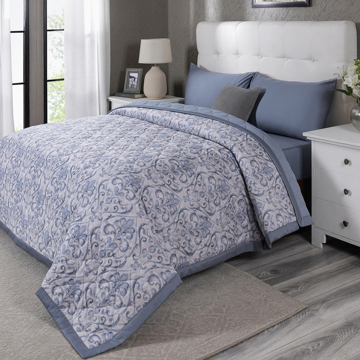 PBS Vintage Chic Dawson 6 Pcs Quilt Set /Quilted Bed Cover Blue