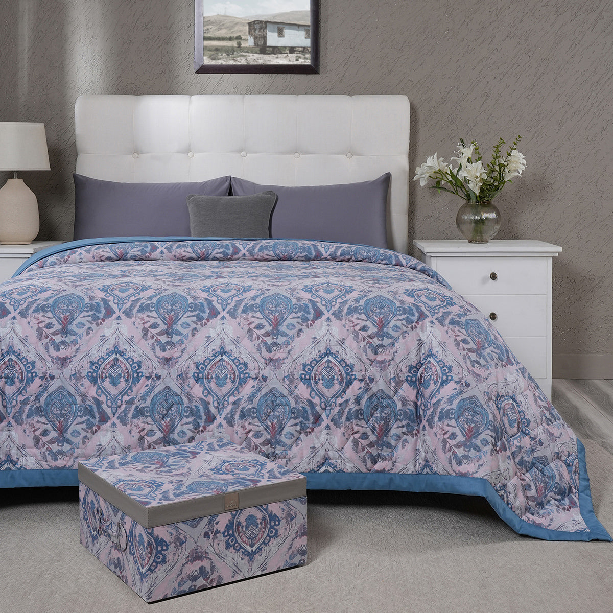PBS Vintage Chic Edmund 6 Pcs Quilt Set /Quilted Bed Cover Blue