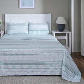 Hermosa Sensory Bloom Lennon 100% Cotton Printed Bed Sheet with Pillow Case Blue