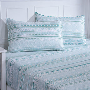Hermosa Sensory Bloom Lennon 100% Cotton Printed Bed Sheet with Pillow Case Blue