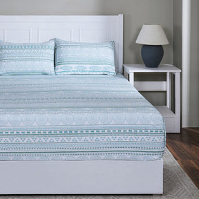 Hermosa Sensory Bloom Lennon 100% Cotton Printed Fitted Sheet with Pillow Case Blue