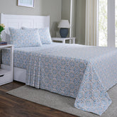 Hermosa Sensory Bloom Gareth 100% Cotton Printed Bed Sheet with Pillow Case Blue