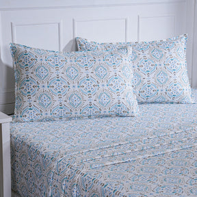 Hermosa Sensory Bloom Gareth 100% Cotton Printed Bed Sheet with Pillow Case Blue