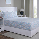 Hermosa Sensory Bloom Gareth 100% Cotton Printed Fitted Sheet with Pillow Case Blue