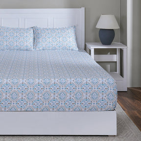 Hermosa Sensory Bloom Gareth 100% Cotton Printed Fitted Sheet with Pillow Case Blue