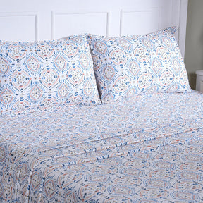 Hermosa Sensory Bloom Gareth 100% Cotton Printed Bed Sheet with Pillow Case Orange