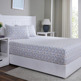 Hermosa Sensory Bloom Gareth 100% Cotton Printed Fitted Sheet with Pillow Case Orange