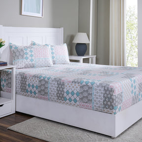 Hermosa Sensory Bloom Jude 100% Cotton Printed Fitted Sheet with Pillow Case Blue