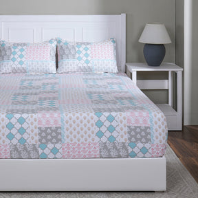 Hermosa Sensory Bloom Jude 100% Cotton Printed Fitted Sheet with Pillow Case Blue