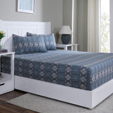 Hermosa Sensory Bloom  100% Cotton Printed Fitted Sheet with Pillow Case Blue