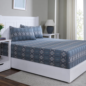 Hermosa Sensory Bloom  100% Cotton Printed Fitted Sheet with Pillow Case Blue