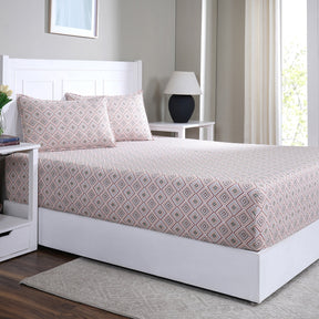 Hermosa Sensory Bloom  100% Cotton Printed Fitted Sheet with Pillow Case Peach