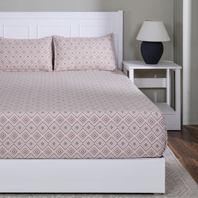 Hermosa Sensory Bloom  100% Cotton Printed Fitted Sheet with Pillow Case Peach