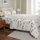 Sensory Bloom Myrtille 100% Cotton Mustard Bed Sheet with Pillow Case