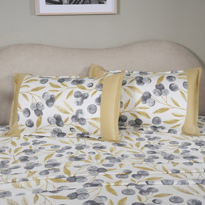 Sensory Bloom Myrtille 100% Cotton Mustard Bed Sheet with Pillow Case