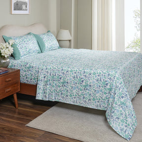 Sensory Bloom Zesty 100% Cotton Aqua Bed Sheet with Pillow Case