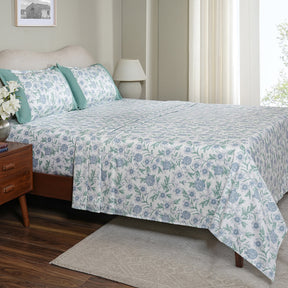 Sensory Bloom Blooming Petals 100% Cotton Blue Bed Sheet with Pillow Case
