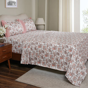 Sensory Bloom Fruity Foliage Pink Bed Sheet with Pillow Case