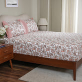Sensory Bloom Fruity Foliage 100% Cotton Pink Fitted Sheet with Pillow Case