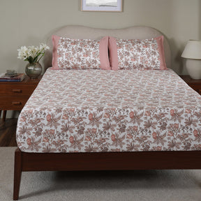 Sensory Bloom Fruity Foliage 100% Cotton Pink Fitted Sheet with Pillow Case