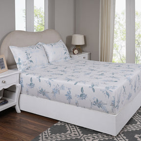 Sensory Bloom Edenia 100% Cotton Blue Fitted Sheet with Pillow Case