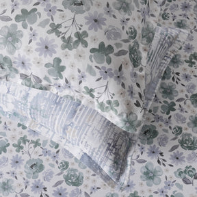 Sensory Bloom Petalyn 100% Cotton Blue Bed Sheet with Pillow Case
