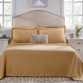 Classical Ornate Acorus Bliss Blend Cotton 8pcs Bed Cover Set Gold
