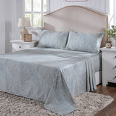 Classical Ornate Baroque Feathering Bed Sheet with Pillow Case Blue