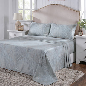 Classical Ornate Baroque Feathering Bed Sheet with Pillow Case Blue