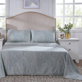 Classical Ornate Baroque Feathering Bed Sheet with Pillow Case Blue