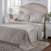 Classical Ornate Baroque Feathering Bed Sheet with Pillow Case Neutral