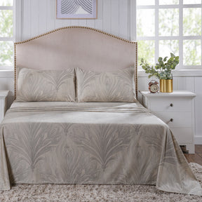 Classical Ornate Baroque Feathering Bed Sheet with Pillow Case Neutral