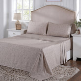 Classical Ornate Seamless Scroll Bed Sheet with Pillow Case Neutral