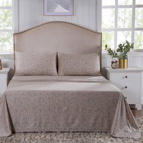 Classical Ornate Seamless Scroll Bed Sheet with Pillow Case Neutral