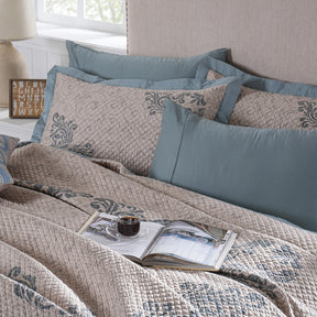 8pcs Quilt/Qulited Bed Cover Set Blue Classical Ornate Seamless Scroll