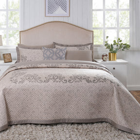 8pcs Quilt/Qulited Bed Cover Set Neutral Classical Ornate Seamless Scroll