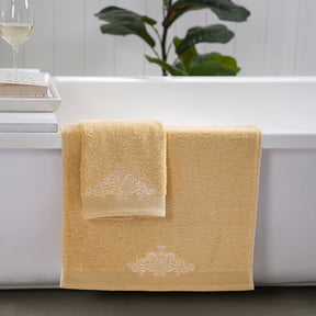 Classic Trope Embroidery 100% Cotton Towel Set Gold