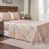 Eclectic Geo Rhombus Digital Print 100% Cotton Beige Bed Sheet with Pillow Case