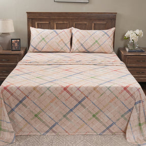 Eclectic Geo Rhombus Digital Print 100% Cotton Beige Bed Sheet with Pillow Case