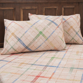 Eclectic Geo Rhombus Digital Print 100% Cotton Beige Bed Sheet with Pillow Case