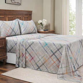 Eclectic Geo Rhombus Digital Print 100% Cotton Grey Bed Sheet with Pillow Case