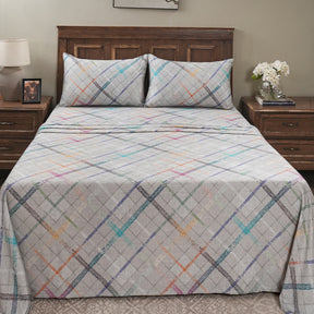 Eclectic Geo Rhombus Digital Print 100% Cotton Grey Bed Sheet with Pillow Case